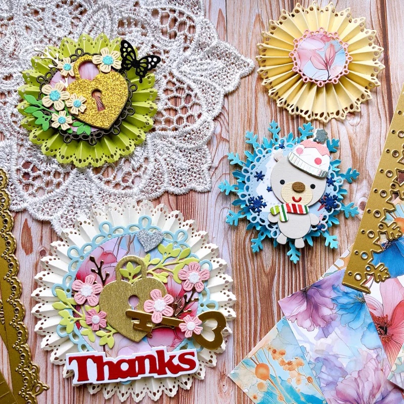Nesting Round Lace Frame Lace Border Trim Love Lock Key Metal Cutting Dies Stencil DIY Scrapbooking Paper Card Making Embossing