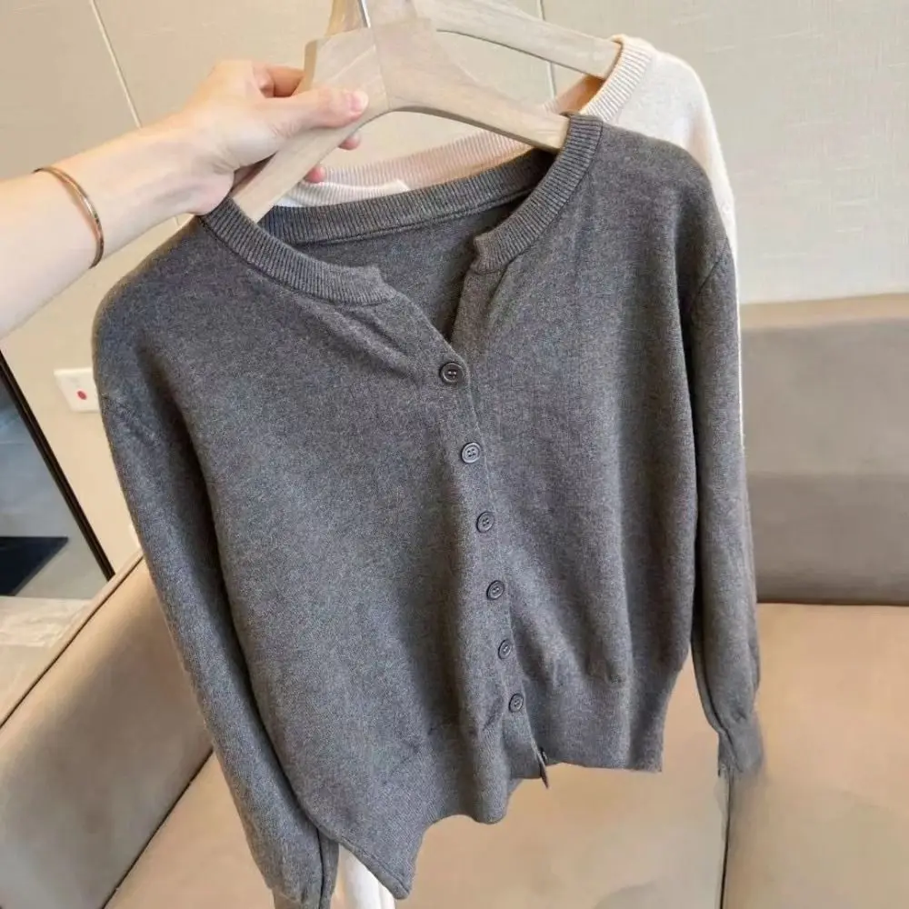 Top Clothing Loose Fit Fleece Sweater Round Neck Solid Color Knit Sweater Female Sweater Top