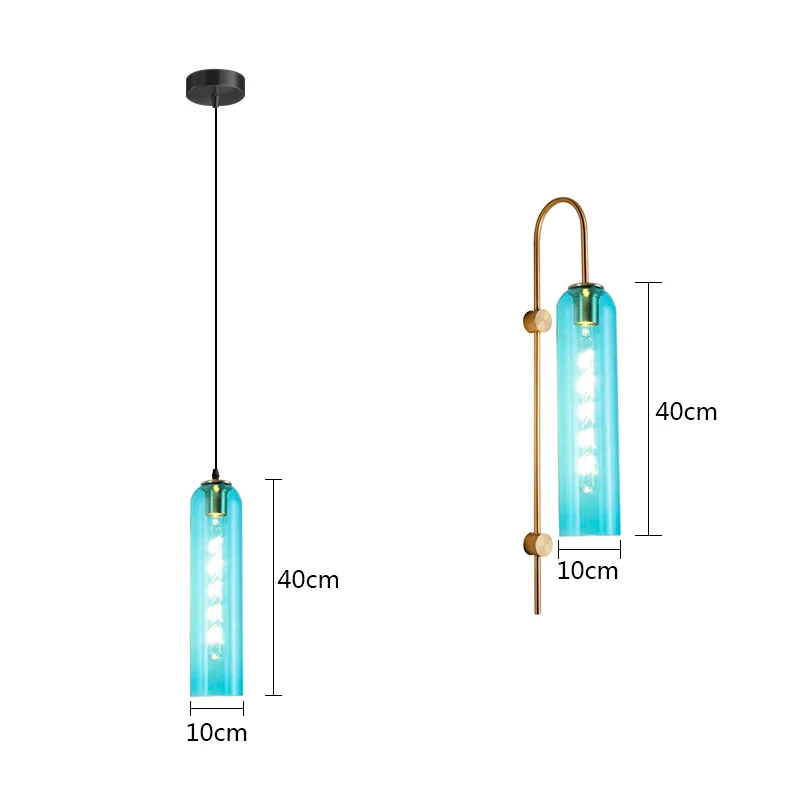 Modern Pendent Lights E27 Green Glass tube Hanging lamp Nordic Lighting Fixtures Suspension Bedroom Bedside lamp