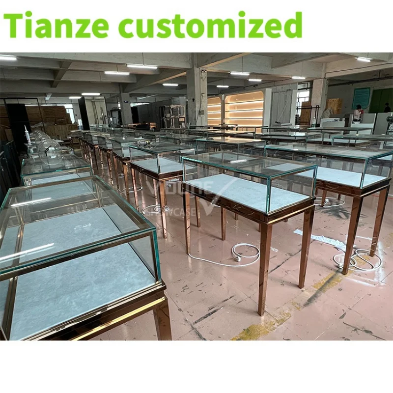 Customized-high end luxury jewelry store design display counter metal jewellery shop display cabinet glass showcase fur