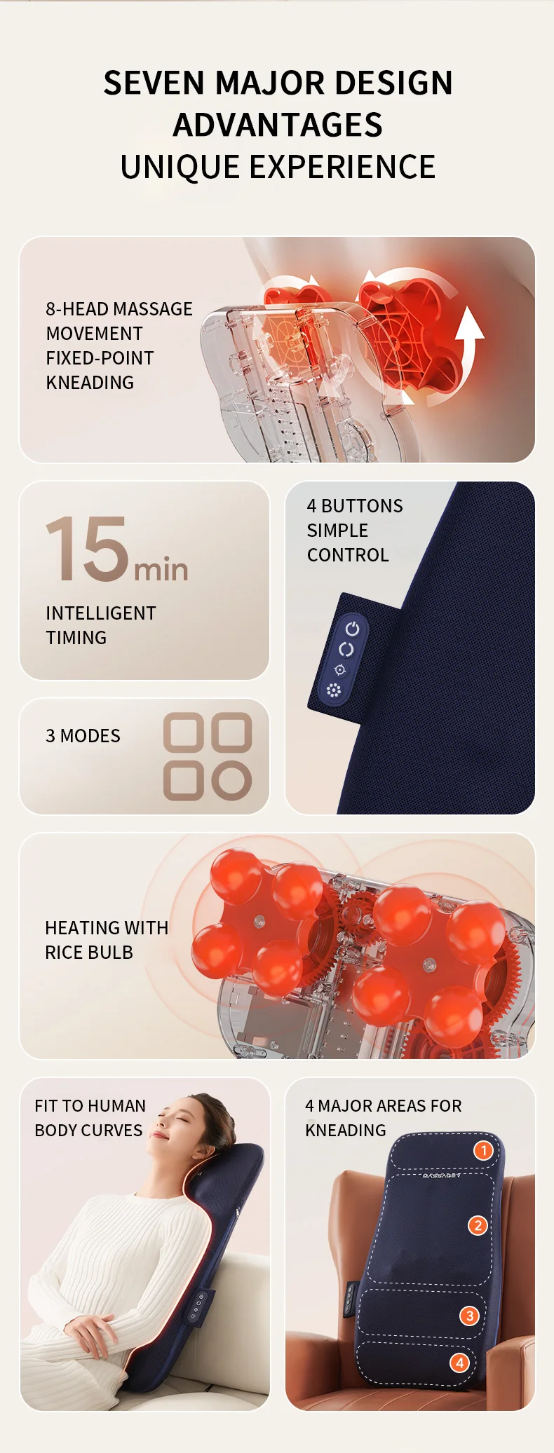 Jinkairui Back Massager Walk Up and Down Massage Cushion with Kneading Heat Neck Shoulder Full Body Massage Machine Spot Massage