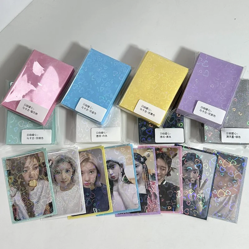 50pcs/pack Kpop Card Sleeves 61x91mm 20C Heart Bling Holder For Holo Postcards Top Load Films Photocard Game Cards Protector
