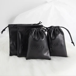 100pcs Soft PU Leather Jewelry Drawstring Bag Wedding Favors Custom Earrings Ring Package Pouch with Logo Printed Personalized
