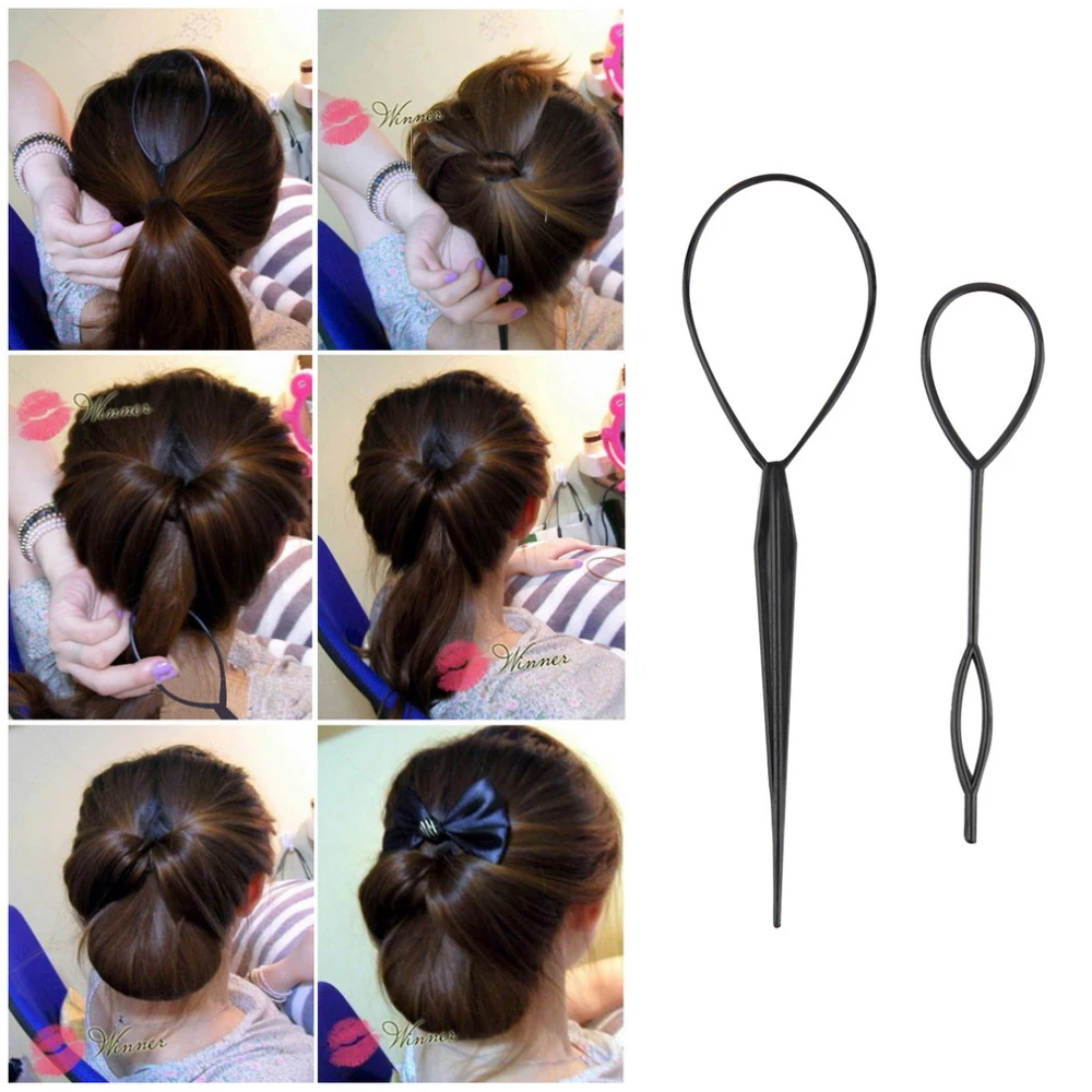 Ponytail Creator Plastic Hair Loop Styling Tools Black Topsy Pony Topsy Tail Clip Hair Braid Maker Styling Tool Accessories