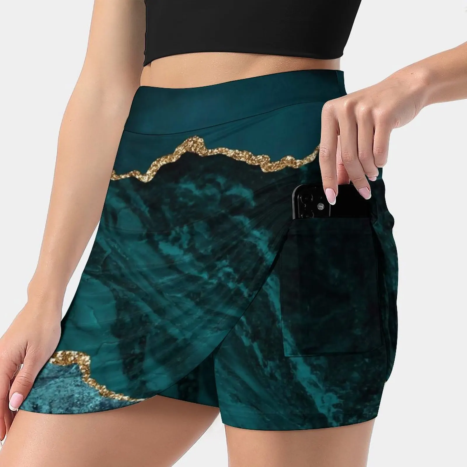 Amazing Blue And Teal Faux Malachite Marble Korean Fashion Skirt Summer Skirts For Women Light Proof Trouser Skirt Modern Blue