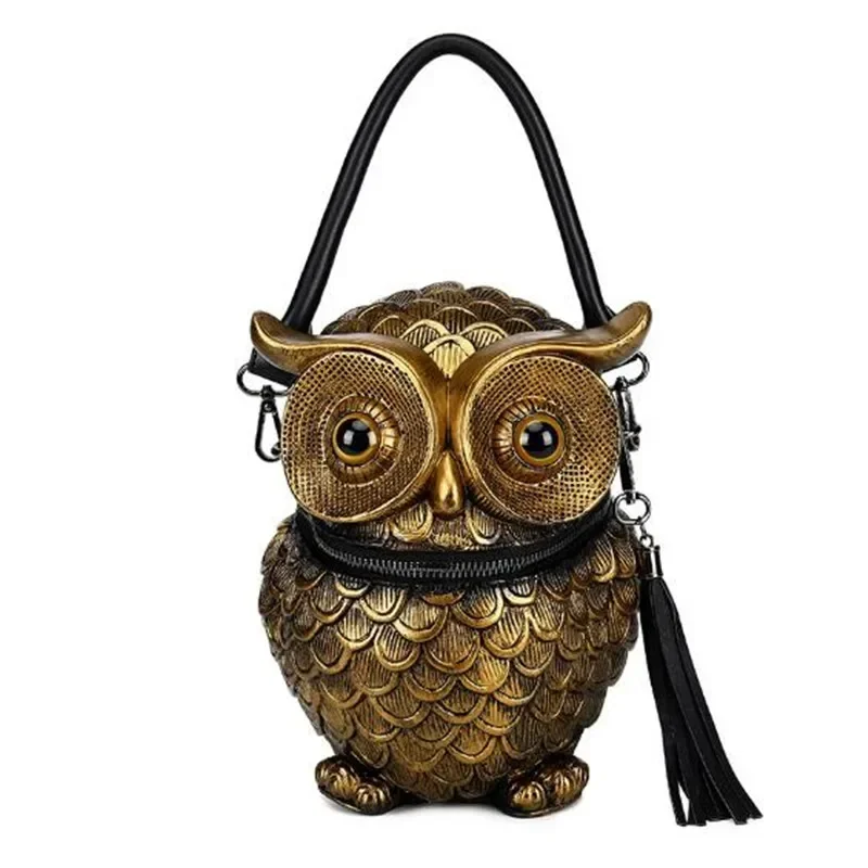 Yao Dong Leather 3D Simulated owl Animal fringe handbag Designer Shoulder Bag Bucket Bag Ladies Fashion Crossbody Bag Black Tote