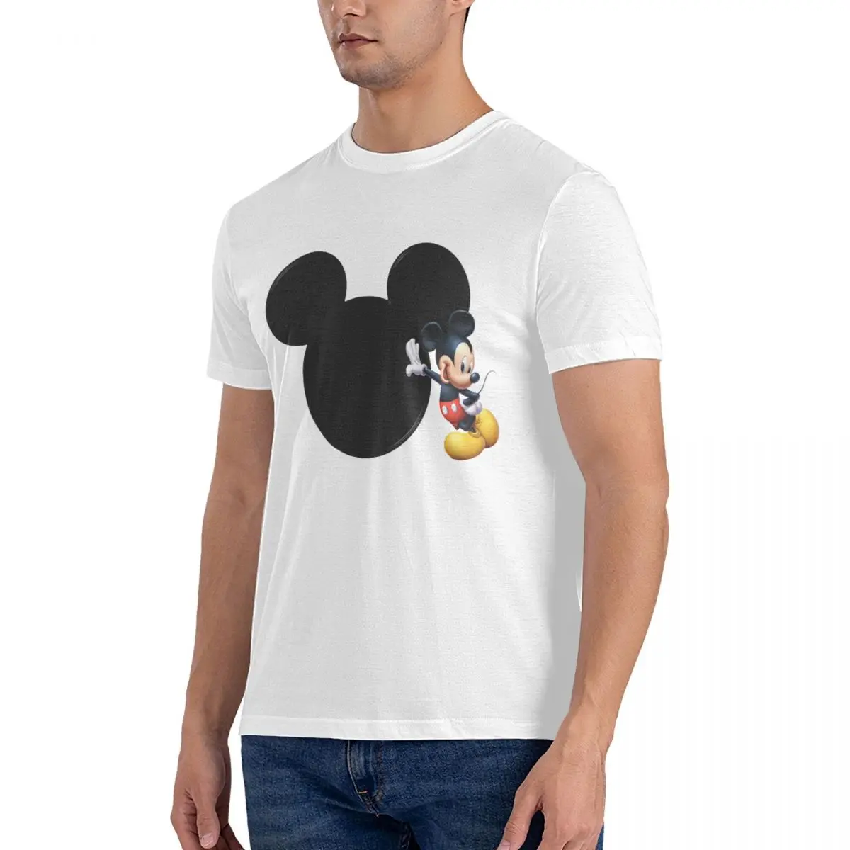 Men's T-Shirt Black Head Novelty Pure Cotton Tee Shirt Short Sleeve Disney Mickey Mouse Cartoon T Shirts Clothing Gift Idea