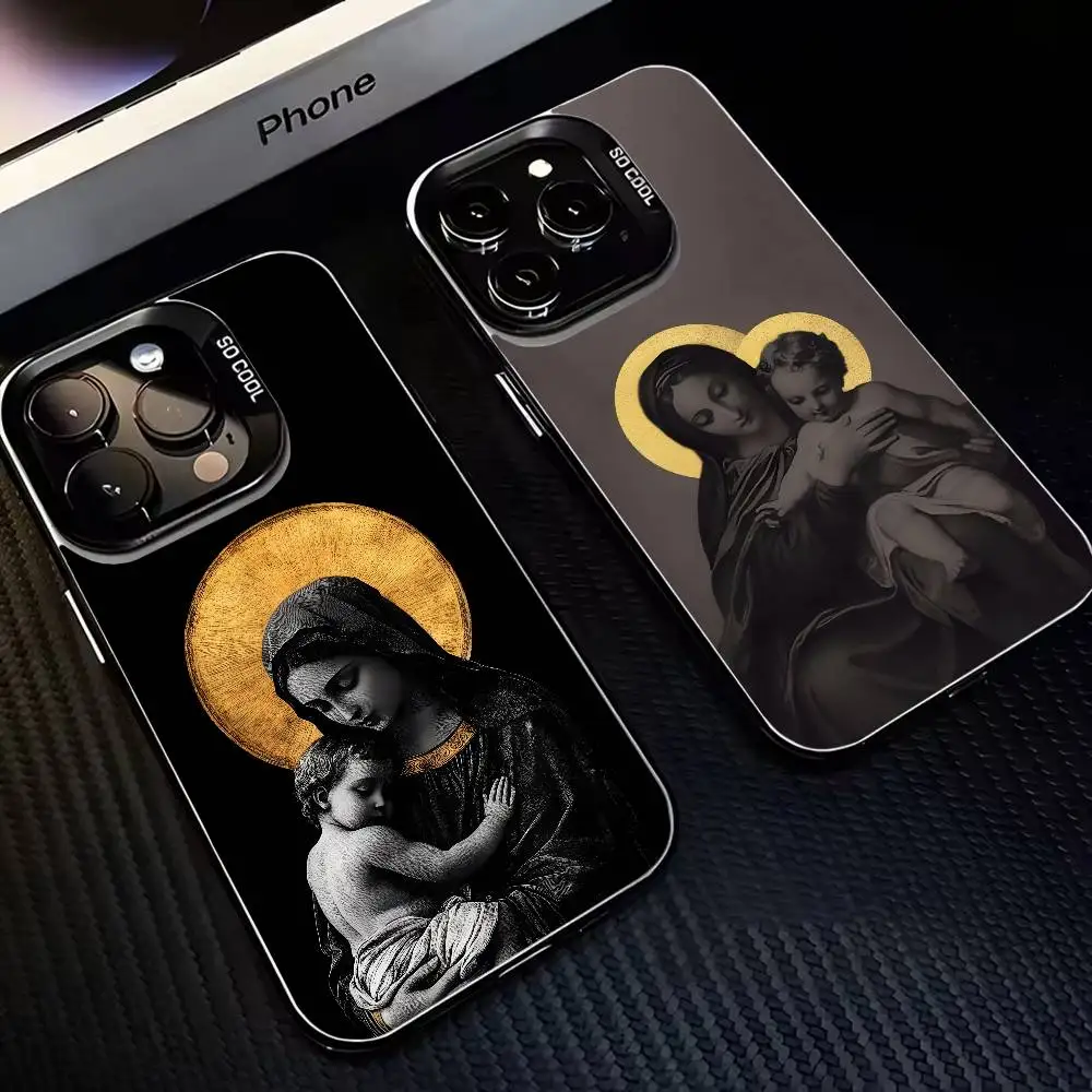 

Virgin Mary And Jesus Phone Case For iPhone 16,15,14,13,12,11,Mini,Pro,MAX Black Matte Shockproof Cover