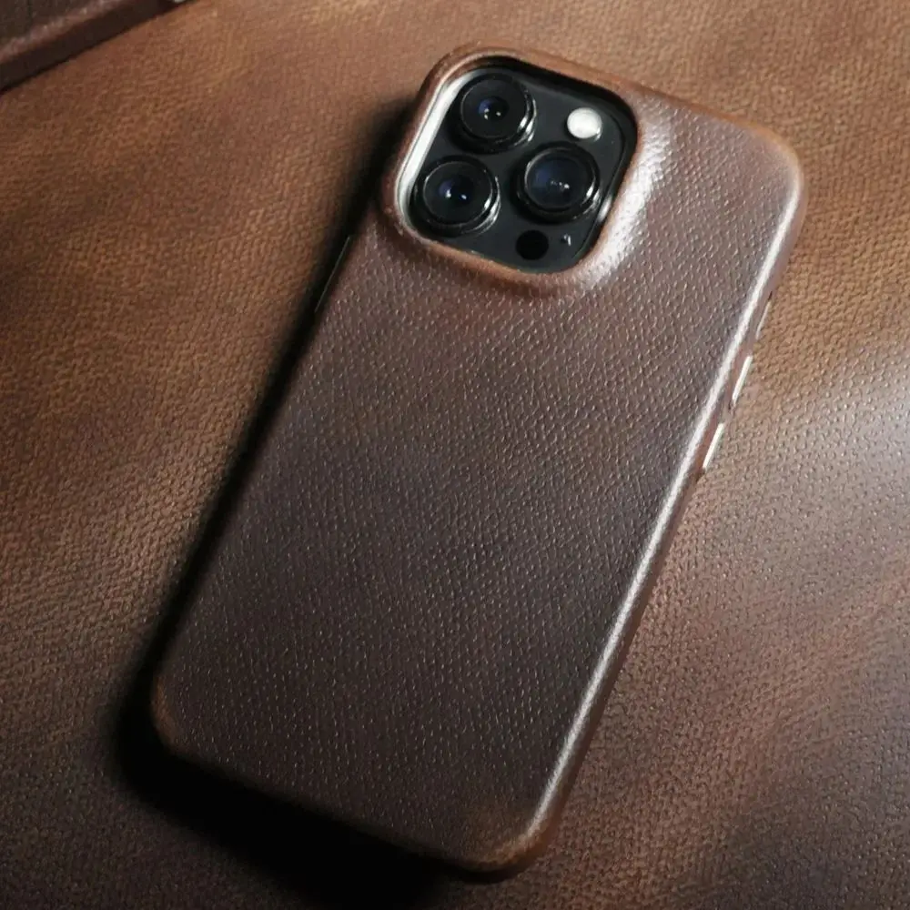 

Horween Handmade Genuine Leather Case for iPhone 14 Pro Luxury Business PULL-UP Oil Wax Cowhide Phone Cover