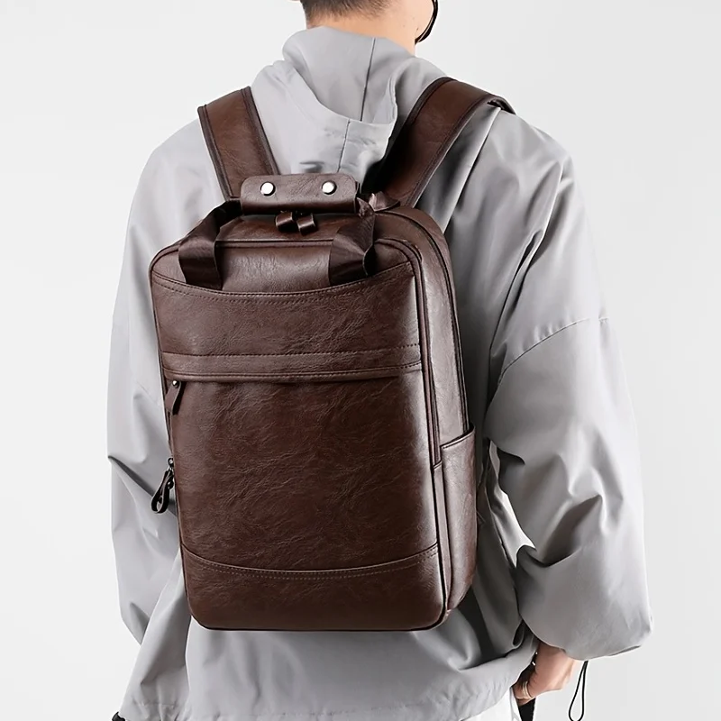 Mochila masculina de grande capacidade, mochila de couro para computador, tendência da moda masculina, bolsa pu