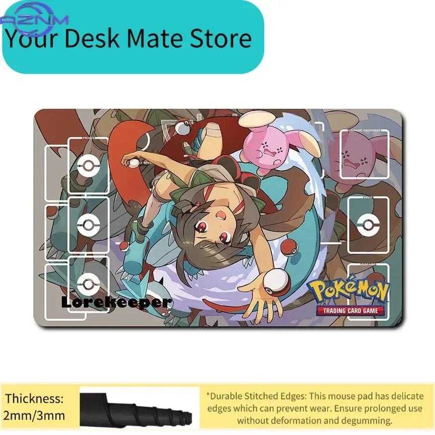 Anime N & Reshiram Zekrom Pokemon Trainer Playmat, PTCG Trading Card Game Battle Mat with Card Zones