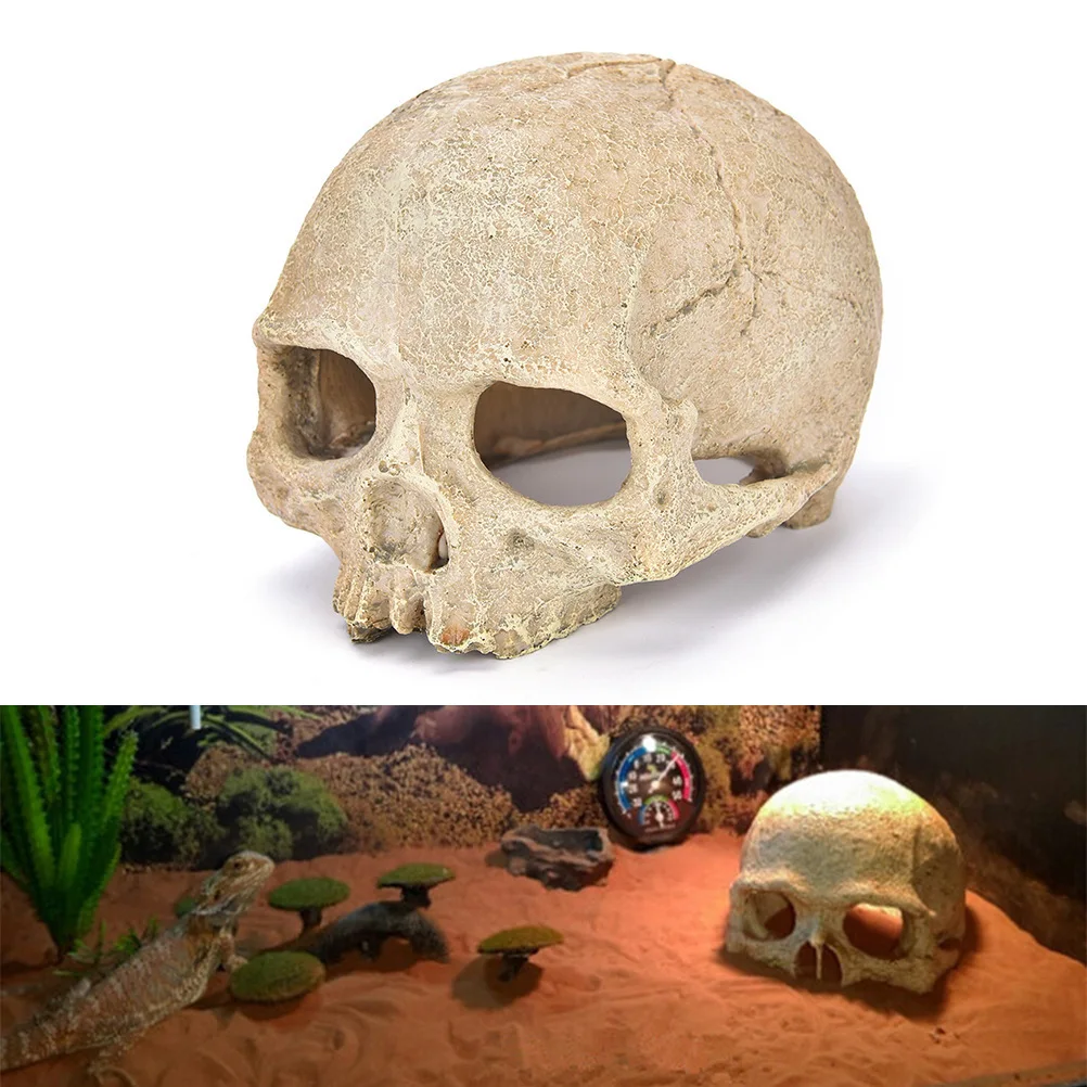 

Realistic Skull Cave Hideout for Reptile Tank Aquarium Decor Gecko Spider Snake Habitat Ornament Resin Hiding Cave Decoration