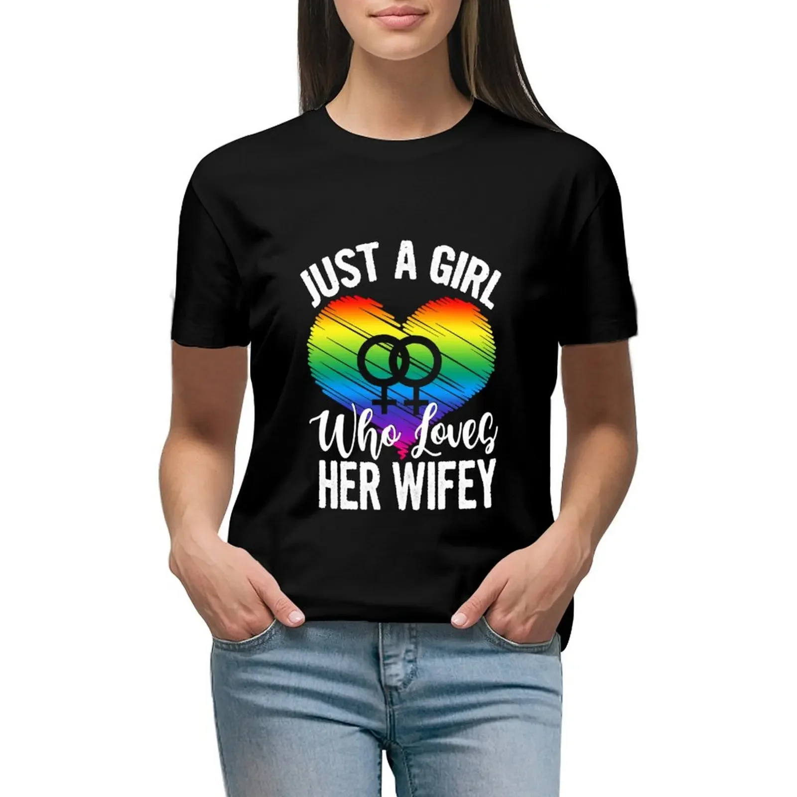 

Just a Girl Who Loves Her Wife LGBT Pride Shirt T-Shirt plus size tops Aesthetic clothing vintage clothes for woman