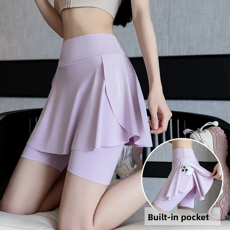Women Two Layer Tennis Skort Built-in Anti-exposure Shorts with Pockets Lightweight Skirt for Tennis Running Yoga Daily Sports