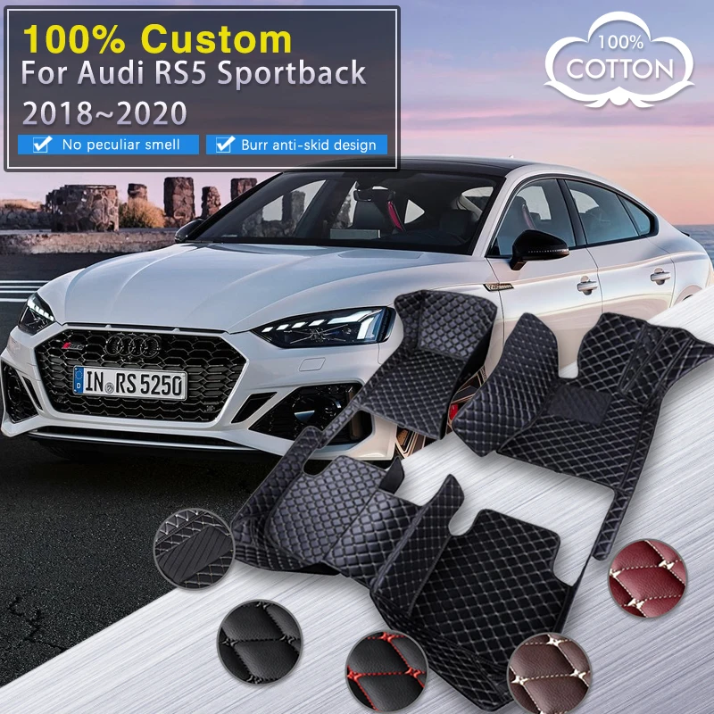 

Car Floor Mats For Audi RS5 8W6 Sportback 2018 ~ 2020 Luxury Leather Mat Set Protective Carpet Rug Interior Part Car Accessories