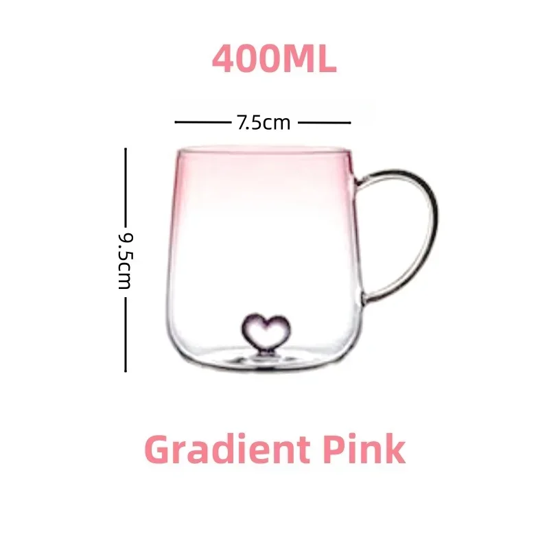 Amor Gradiente Caneca De Café De Vidro Transparente, Suco De Leite, Casal Par Copo, Office Tarde Tea Party Drinkware, 3D, 400ml