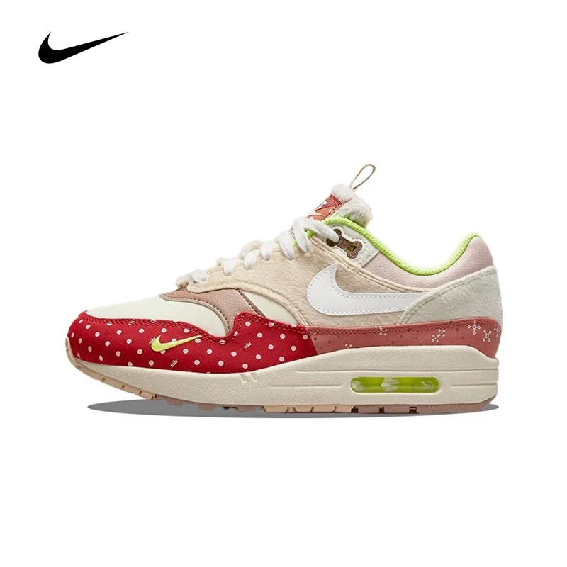 Nike-zapatillas de correr Air Max 1 prm para mujer, calzado deportivo resistente al desgaste, con absorción de impactos, color caqui y rojo,