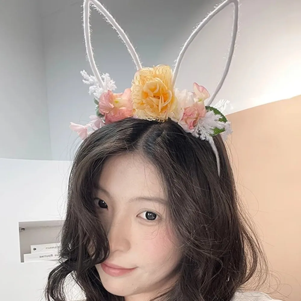

Artificial Flower Easter Garland Forest Floral Rabbit Ears Headband Colorful Photography Props Bunny Ears Hair Hoop Cosplay