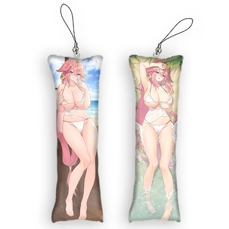 New design  Yae Miko Mini Dakimakura Keychain Cute Anime Key Chain Decor Pendant Otaku Gift Backpack Pendants