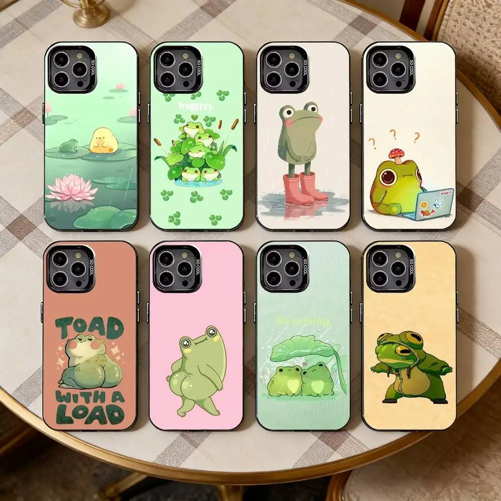 

T-The Cute Frog Phone Case For iPhone17,16,15,14,13,12,11 Plus,Pro Max Black Candy silver phone case