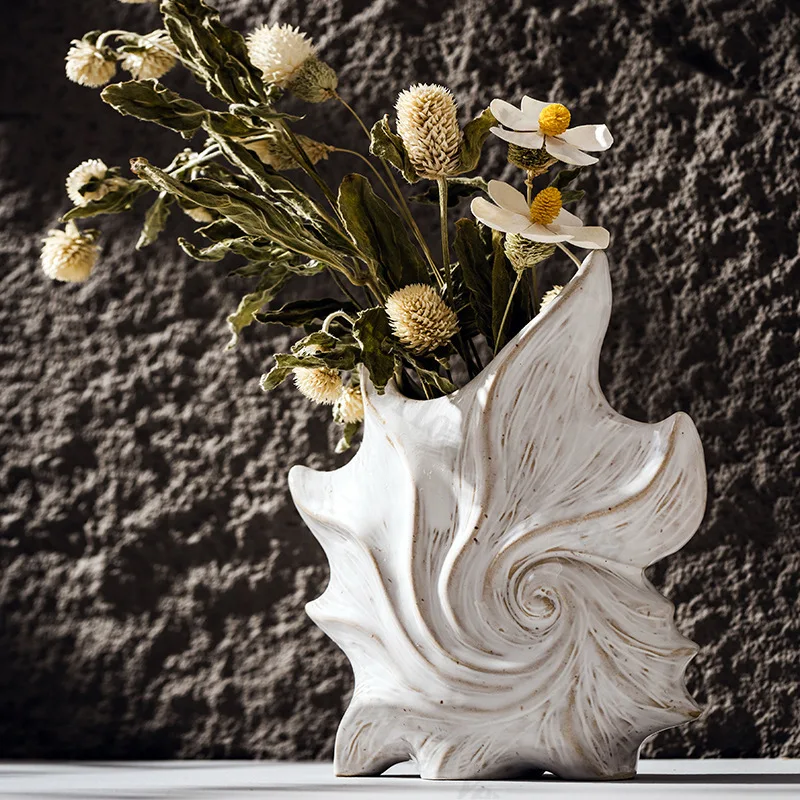 French Art Ceramic Vase Advanced Hydroponic Flower Arrangement Vintage Creative Shell Shaped Home Decoration Vase