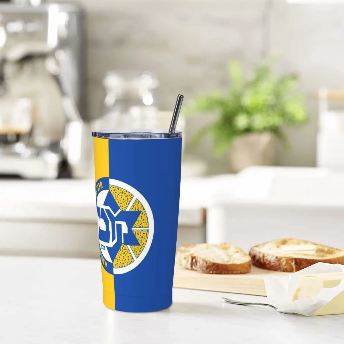 Maccabi Tel Aviv Basketball Insulated Tumbler, 20oz Tumbler with Lids and Straws Stainless Steel Vacuum Travel Mug Coffee Cup