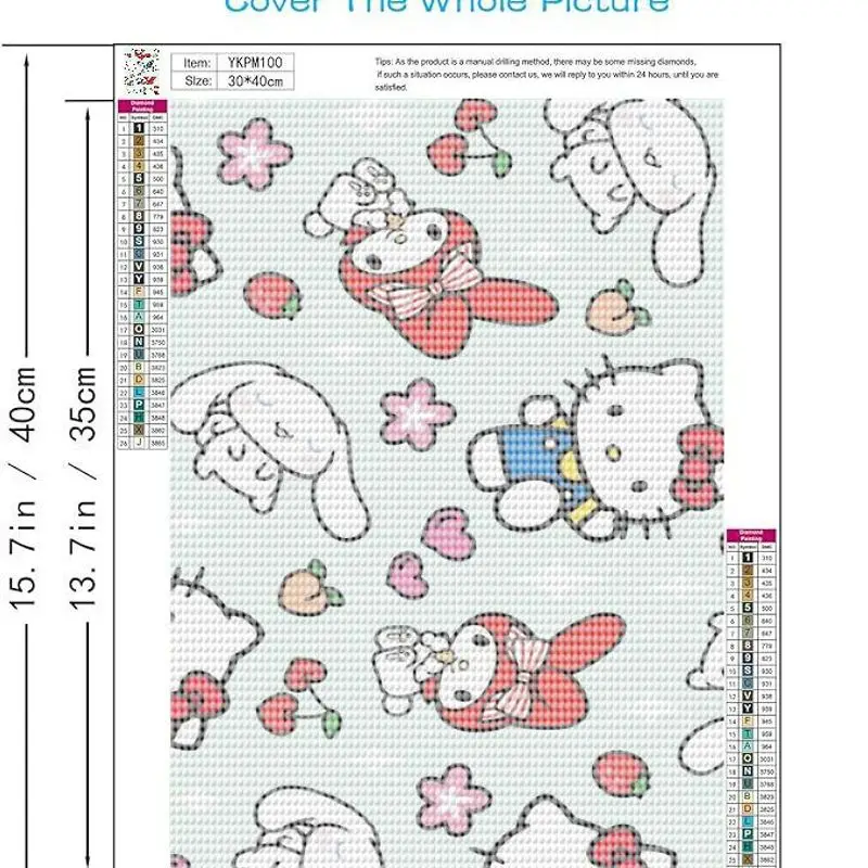 1개 5D DIY 다이아몬드 페인팅 키트, 헬로키티 마이멜로디 시나모롤 산리오 만화 풀드릴 라운드 크리스탈 라인스톤 다이아몬드 아트