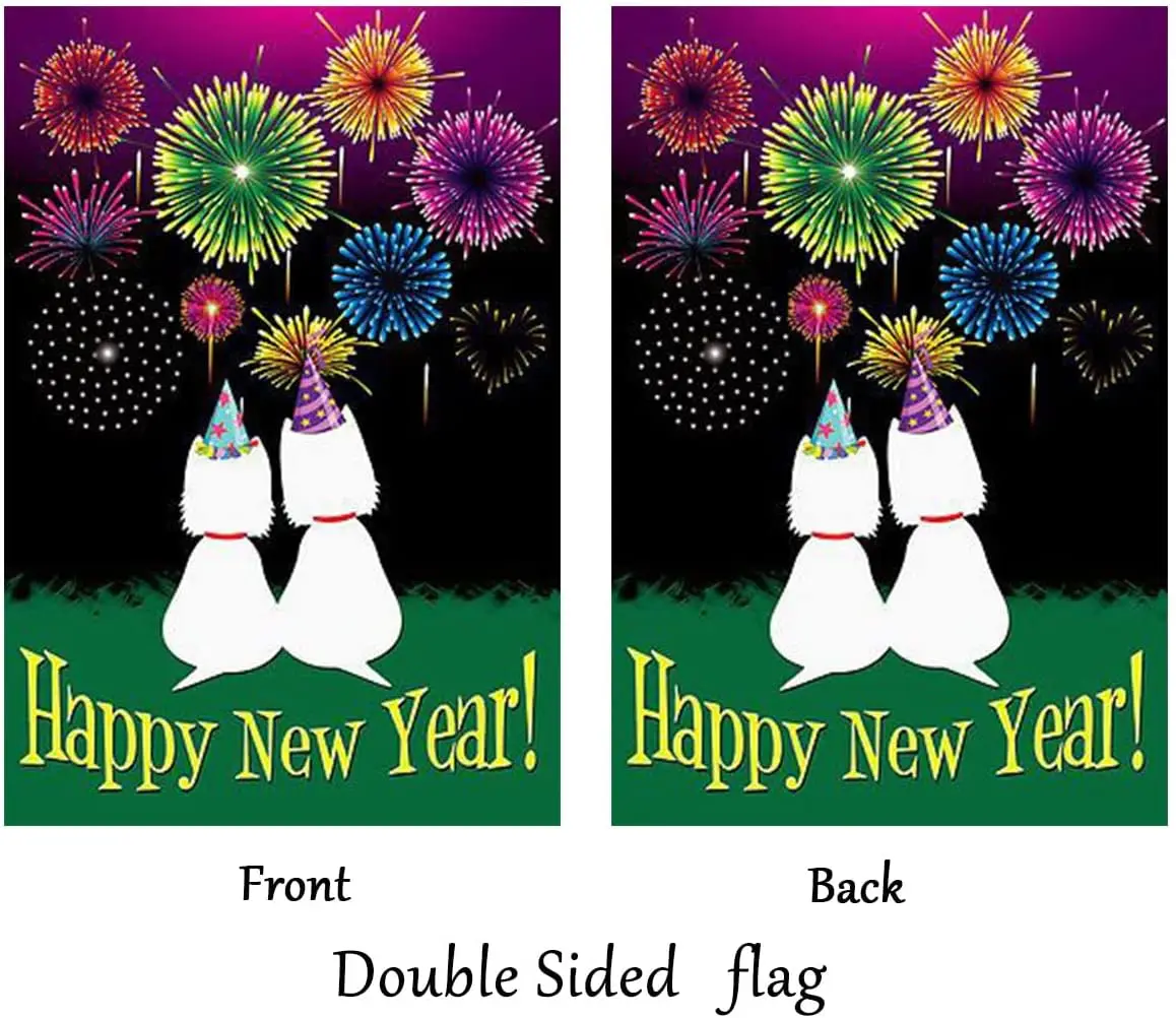 New Years Flag,Happy New Year Garden Flag 12.5x18 Inch Double Sided Printing 2 Layer Burlap Season Flags for New Year Decoration