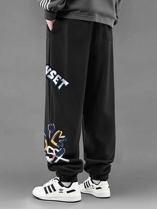 กางเกงลำลองผู้ชายไซส์ใหญ่ทรงหลวมขาบานบุซับในสไตล์อเมริกัน สวมใส่สบาย เหมาะสำหรับฤดูหนาว สตรีทแวร์