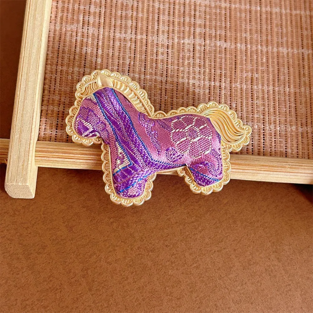 Chinese Style Song Brocade Horse Brooch Cartoon Retro Embroidery Horse Brooch Cute Pin Accessories Cloth Fabric Pony Brooch
