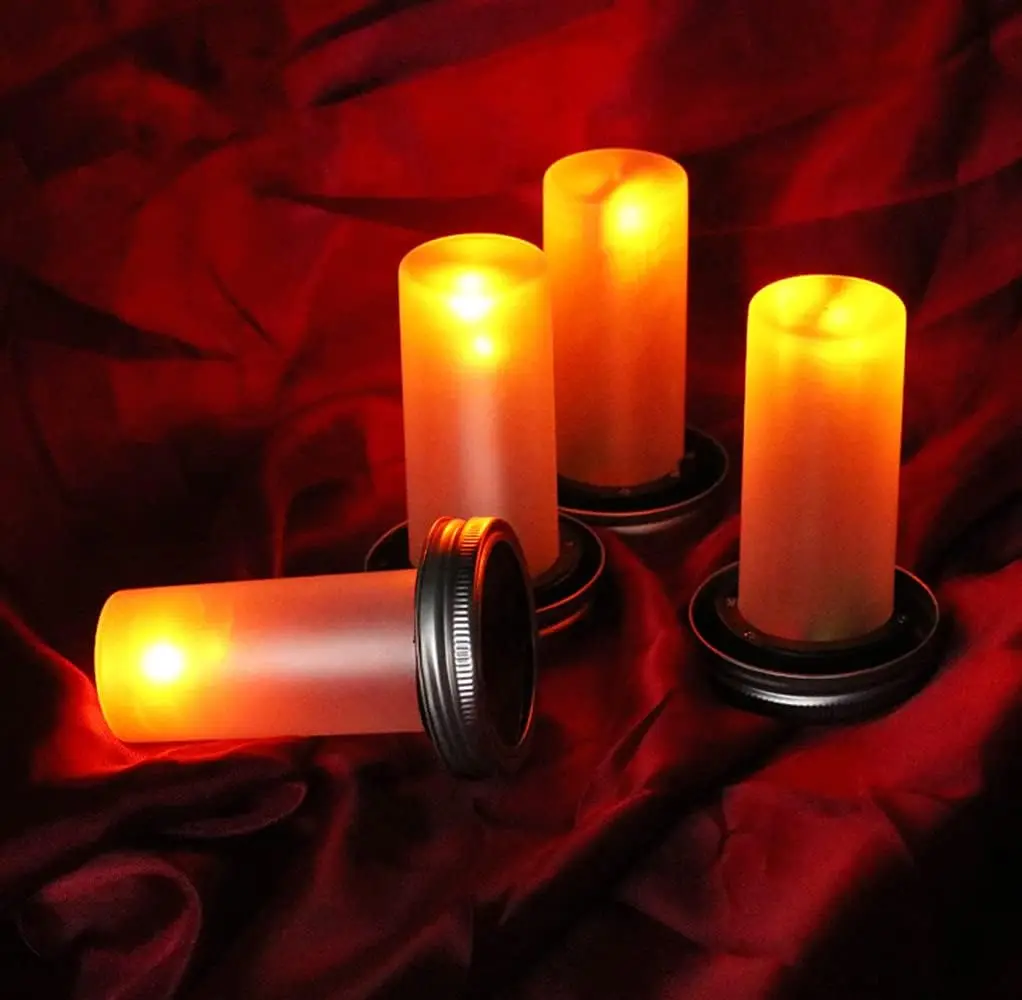 Mason Jar Light LED Flame Lights Solar Gypsum Covered Can Lid Simulate Flame Flickering Garden Wedding Terrace Home Decoration