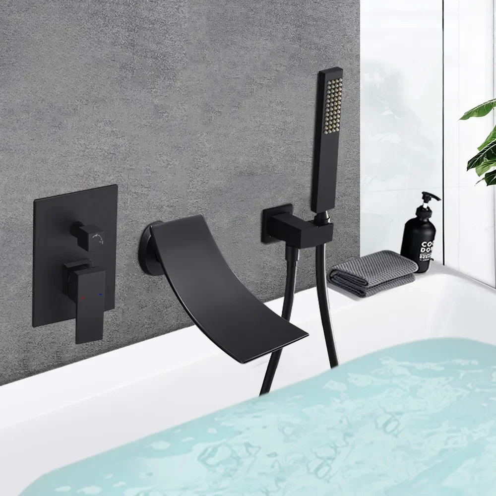 

Black Bathroom Faucet 2 Function Bathtub Facuet Wall Mounting Cold and Hot Shower