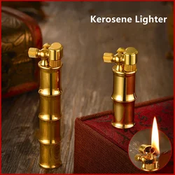 Unusual Retro Pure Brass Kerosene Flint Lighter Gourd Bamboo Section Portable Grinding Wheel Cigarette Gadget Men's Collection