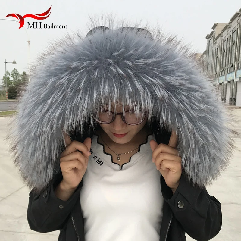 Real Raccoon Fur Collar Womens 100% Natural Fur Gray Collar Real Fur Shawl Raccoon collar Fur Scraves L#84