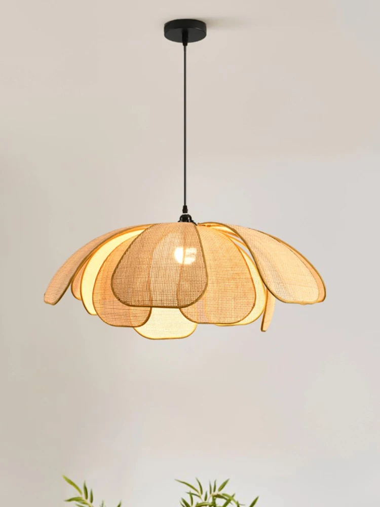 الشمال الحديثة الرجعية المنسوجة يدويا لوتس الثريا غرفة الطعام غرفة نوم غرفة المعيشة تركيبات الإضاءة E27 زهرة مصباح دراسة مصباح