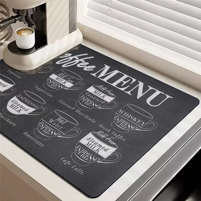 M12K-Super Absorbent Dish Drying Mat(2-Pack), Fits For Kitchen Counter, Fit Under Espresso Machine(Letter Print)