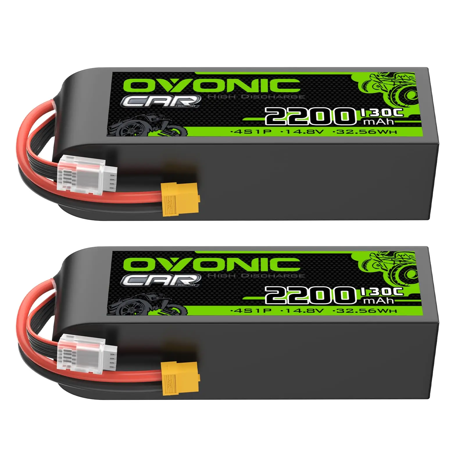 Batteria LiPo OVONIC 4S 2200mAh 14,8V 130C con spina XT60 per aereo RC per veicoli RC in scala 1/10 (2 confezioni)