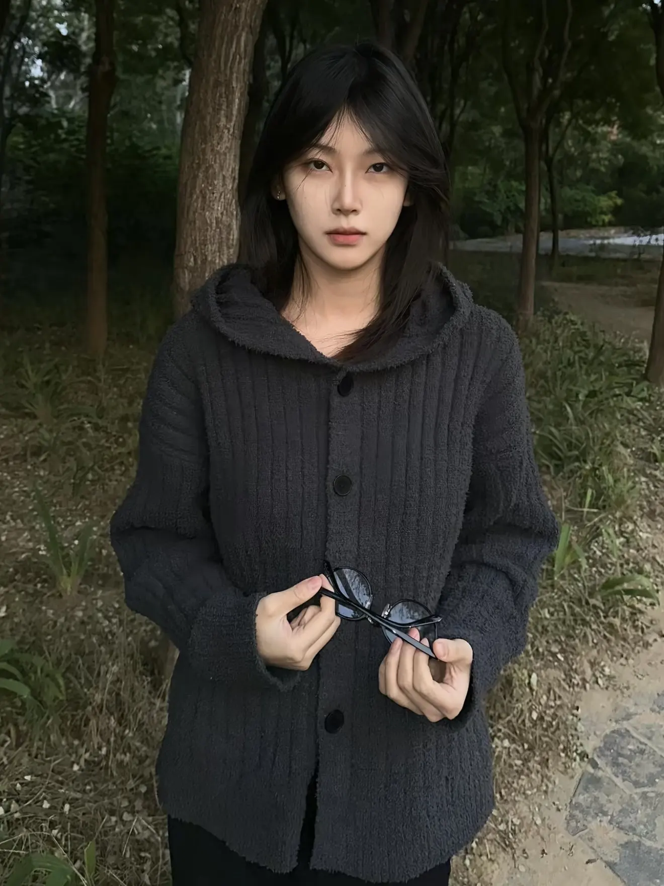 

Retro American Hooded Open Cardigan Sweater Men's Women's Loose Knitted Casual Outerwear Couple's Coat Medium Thi Winter