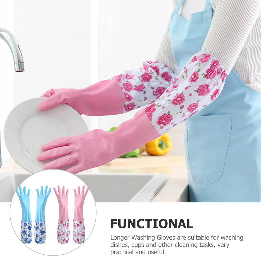 

2pcs Dish Washing Long Sleeve Kitchen Dish Washing Gloves Reusable Cleaning Gloves For Household Dishwash Supplies