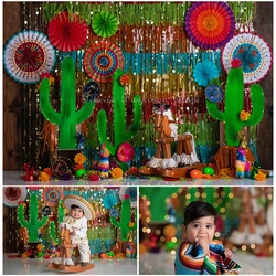 Sassy Sombreros Photo Background Kids Birthday Cake Smash Photography Backdrop Mexican Fiesta Cactus Flowers Photo Studio Props