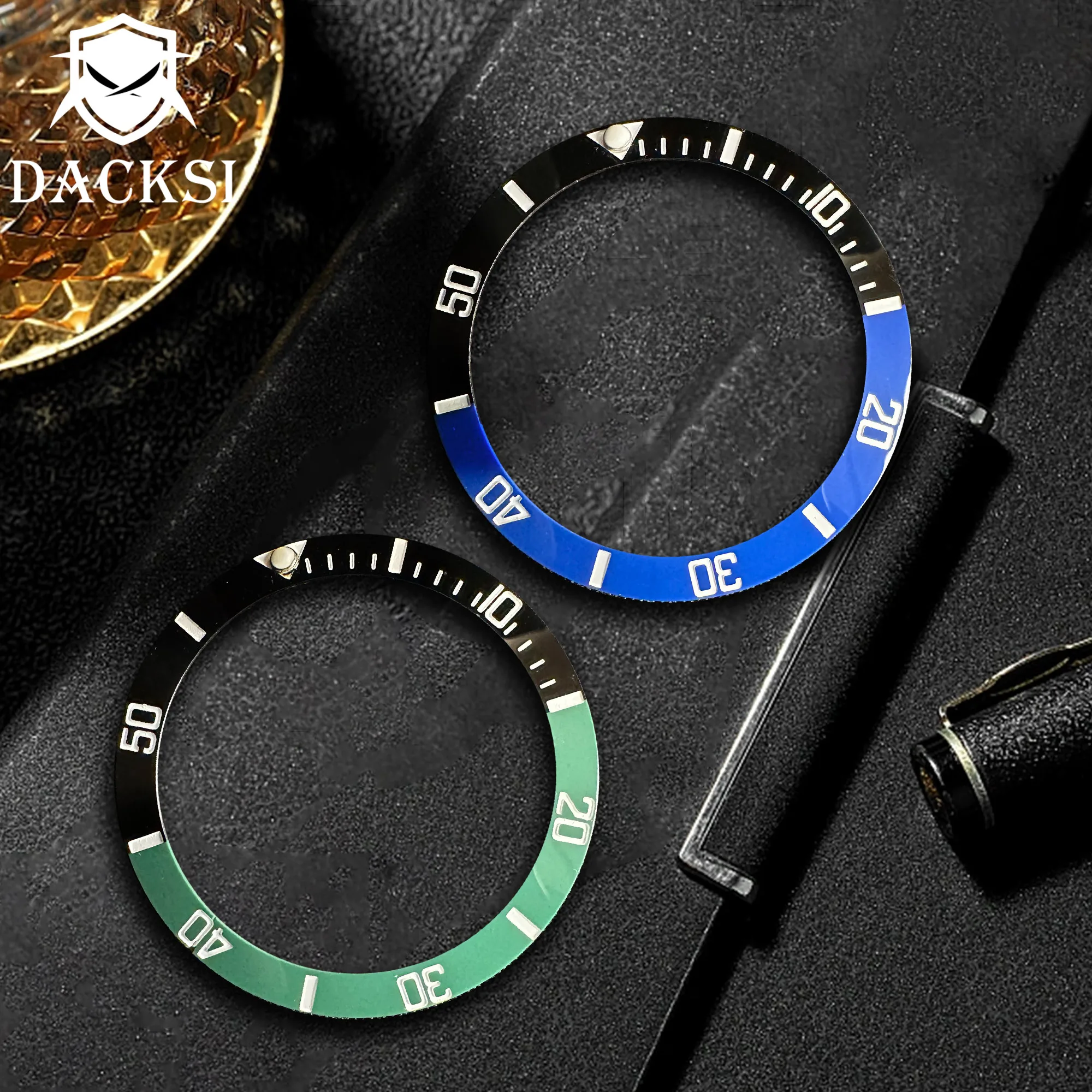 DACKSI Customized 38mm*30.6mm Ceramic Bezel GMT Diving Watches Insert for 40mm Mens Watch Replace Watch Face Watch Bezel Inserts