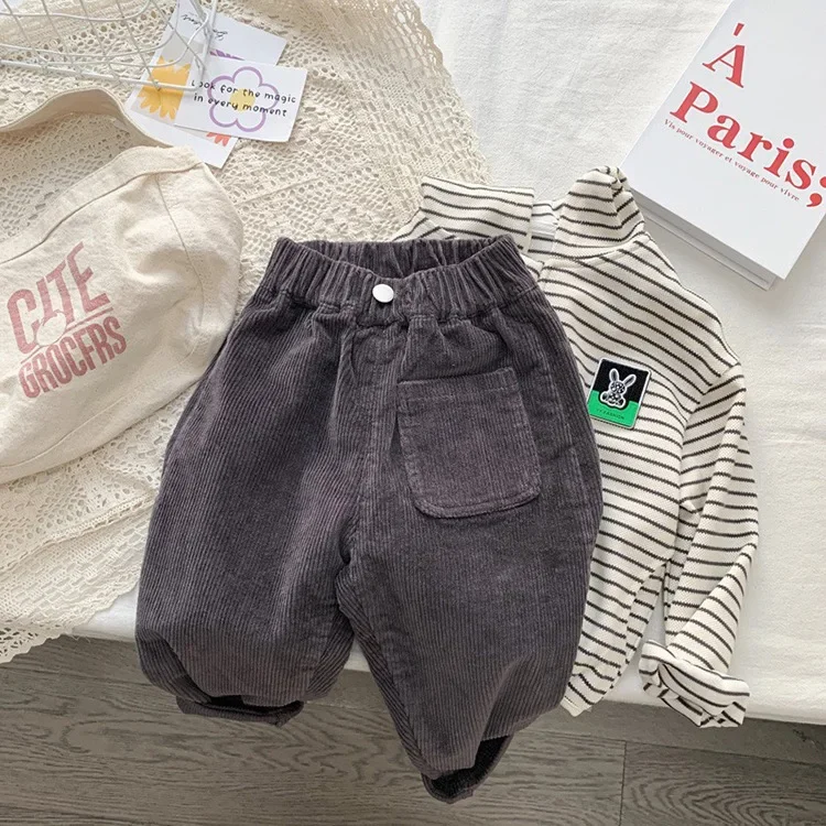 2026 Frühling Herbst Kinderhosen 2-7T Einfacher Stil Jungen und Mädchen Lose Cordhosen Babykleidung Kinderhosen Outdoor-Bekleidung – Detail 9