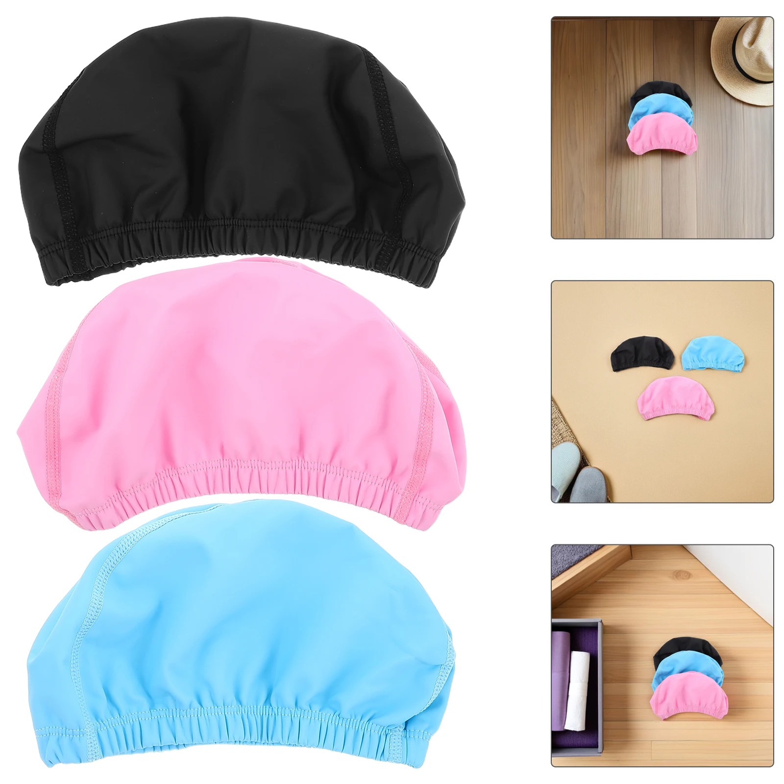 

3pcs Pu Waterproof Swim Caps For Adults Large Elastic Bathing Hats Pool Swimming Protection Short Long Hair Unisex Anti-Slip
