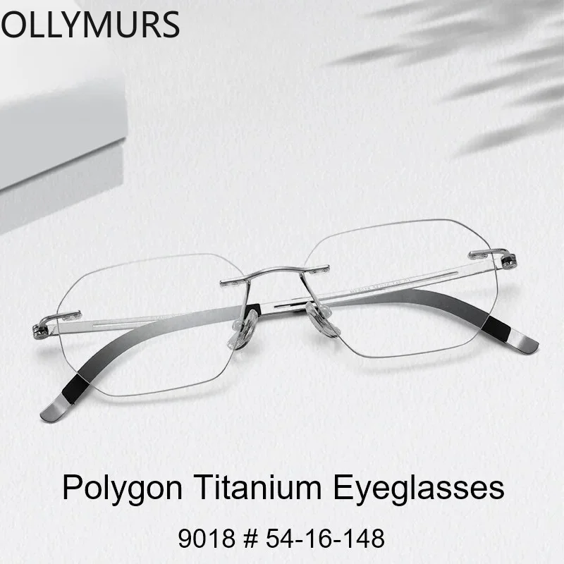OLLYMURS – lunettes de vue polygonales sans monture pour hommes et femmes, avec verres optiques, monture en titane, myopie, lecture progressive