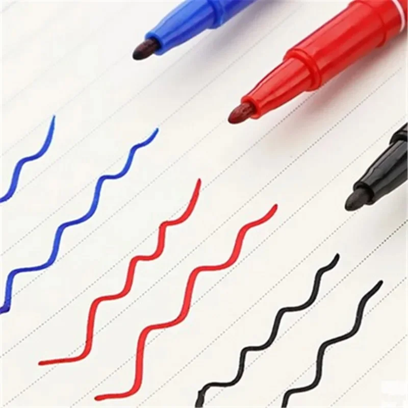 Waterproof Marker Pen Oil Permanent Dual Tip 0.5/1.0 mm Nib Black Blue Red Art Marker Pens School Office Stationery