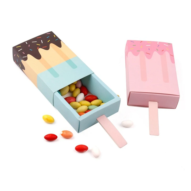 Cartoon Icecream Shape Candy Boxes Pull-out Tray Kraft Paper  Lollipop Box Gift Bags Party Favors Boxes Birthday Party Decor