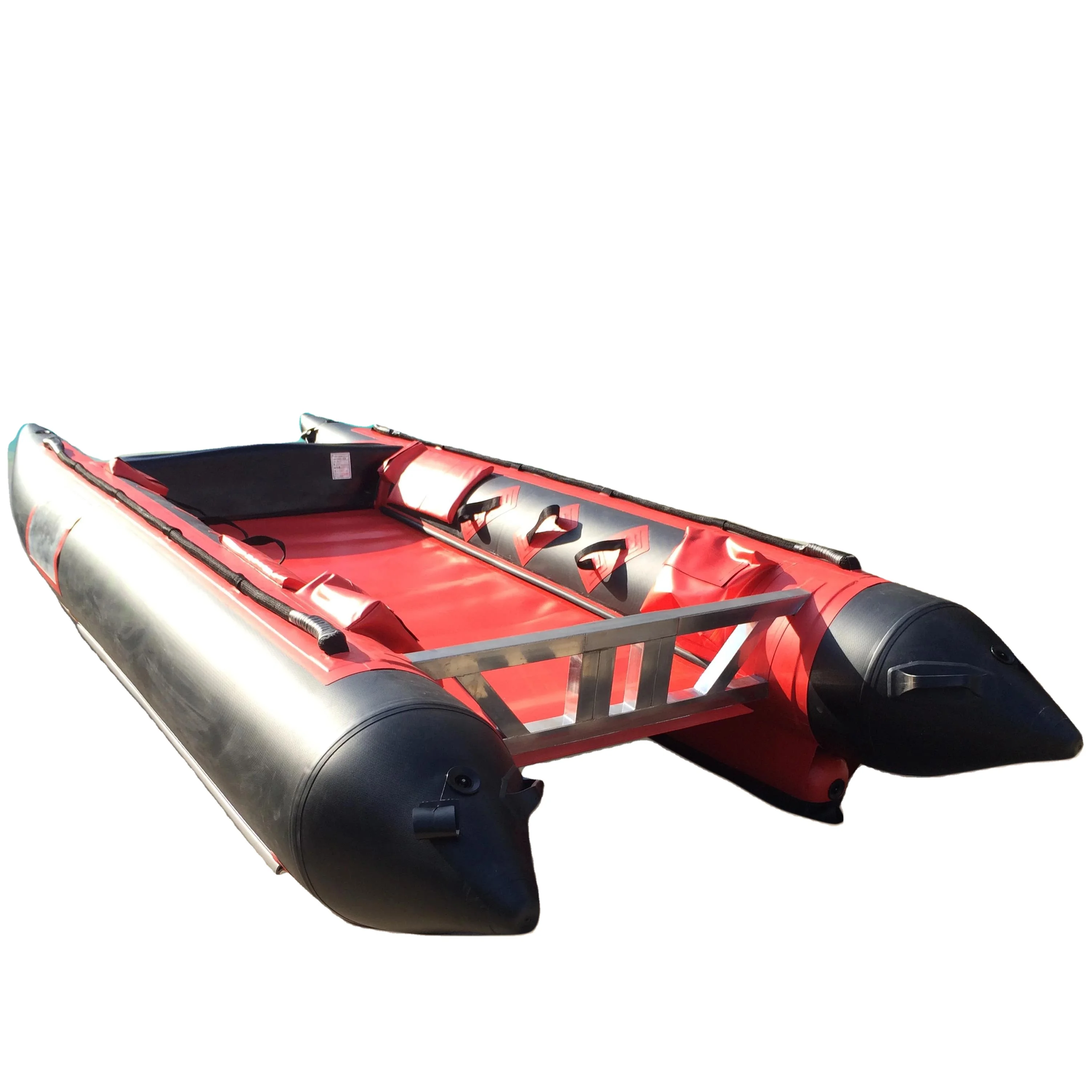 

3.8m Inflatable Hypalon PVC High Speed Catamaran Fishing Boat 4 Persons Durable Folding Stable Sport Water Entertainment Lake