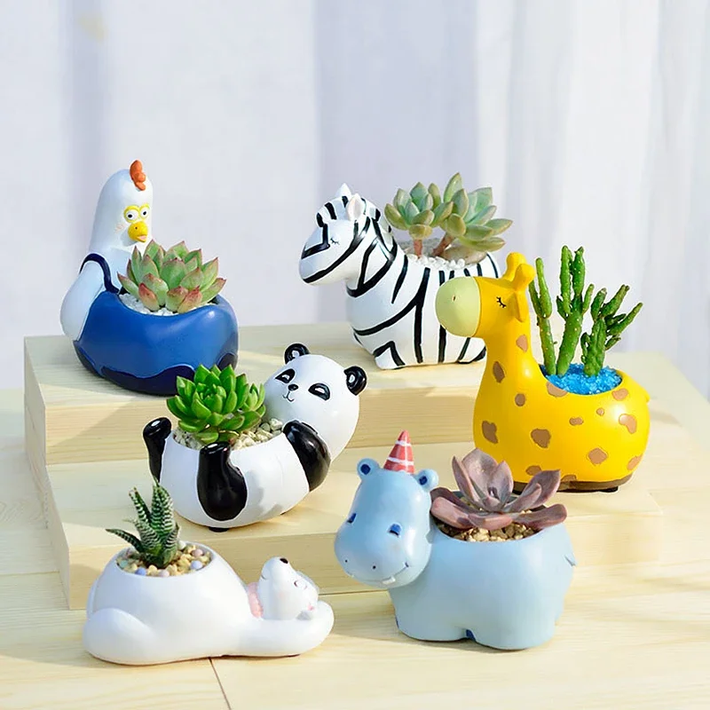 Cute Animal Planters for Succulents Cactus Mini Bonsai Resin Flower Pot Fairy Garden Decorative Figurines Home Tabletop Decor