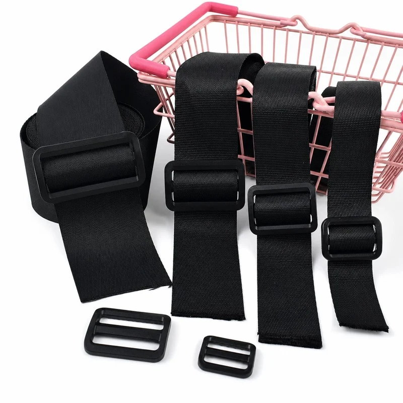 2/5/10/20Sets Luggage Binding Fastener 15-50mm Black Webbing + Plastic Tri-Glide Adjust Buckles Belt Holder Slider Fastex Buckle