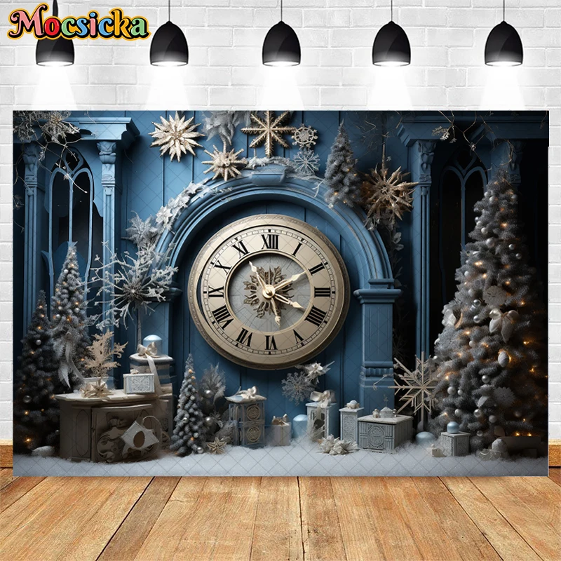 Mocsicka-Fond de photographie de réveillon du Nouvel An, Noël, neige d'hiver, arbre de Noël, toile de fond de portrait de famille d'enfant, studio photo, 2024